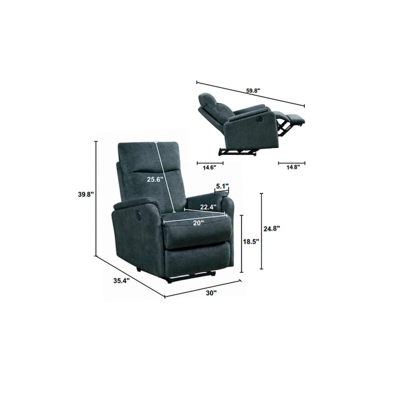 Power Recliner Chair with USB Charging Port and Fabric Upholstery