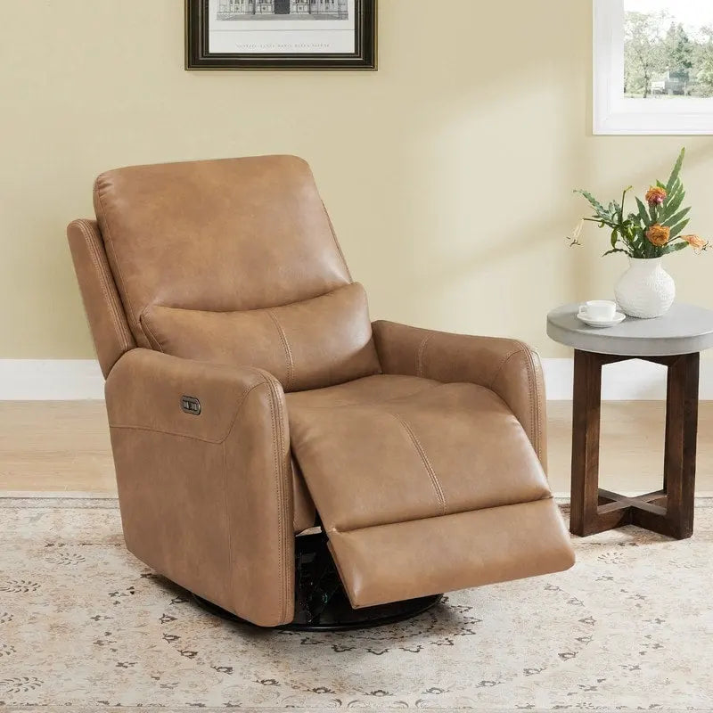 Power Swivel Glider Recliner with Lumbar Pillow, USB Charging, Faux Leather