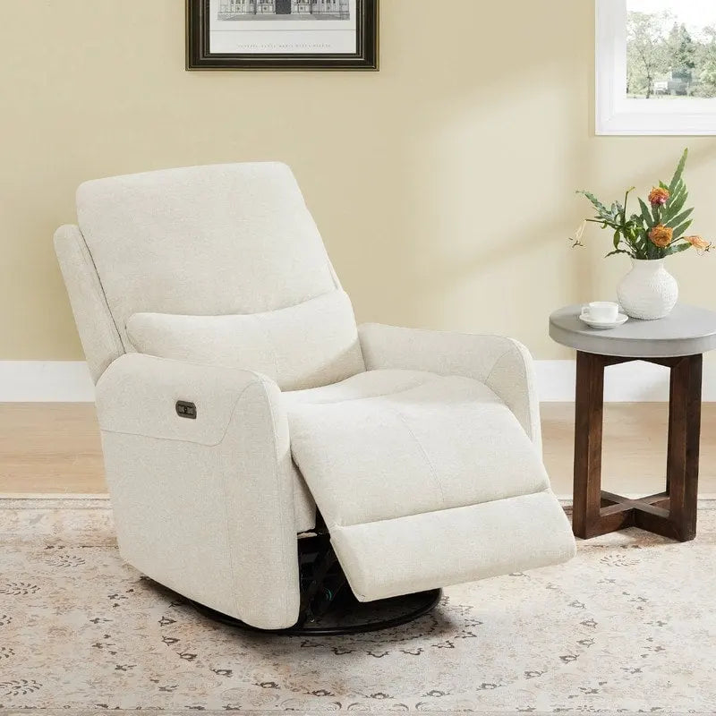 Power Swivel Glider Recliner with Lumbar Pillow, USB Charging, Faux Leather