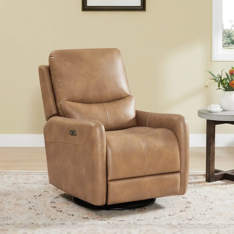 Power Swivel Glider Recliner with Lumbar Pillow, USB Charging, Faux Leather