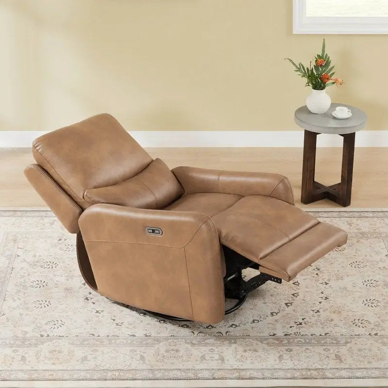 Power Swivel Glider Recliner with Lumbar Pillow, USB Charging, Faux Leather