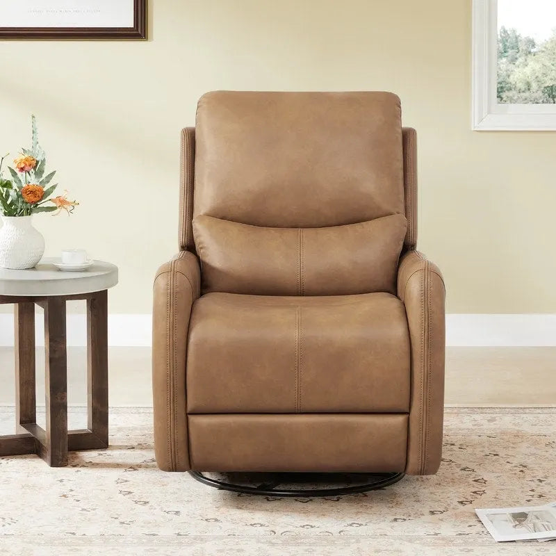 Power Swivel Glider Recliner with Lumbar Pillow, USB Charging, Faux Leather