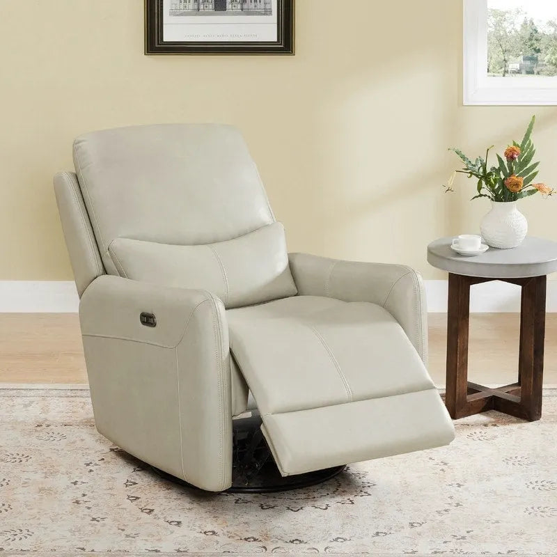 Power Swivel Glider Recliner with Lumbar Pillow, USB Charging, Faux Leather