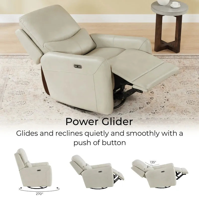 Power Swivel Glider Recliner with Lumbar Pillow, USB Charging, Faux Leather