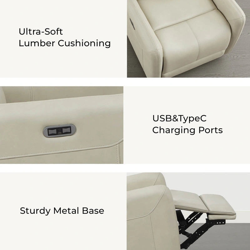 Power Swivel Glider Recliner with Lumbar Pillow, USB Charging, Faux Leather