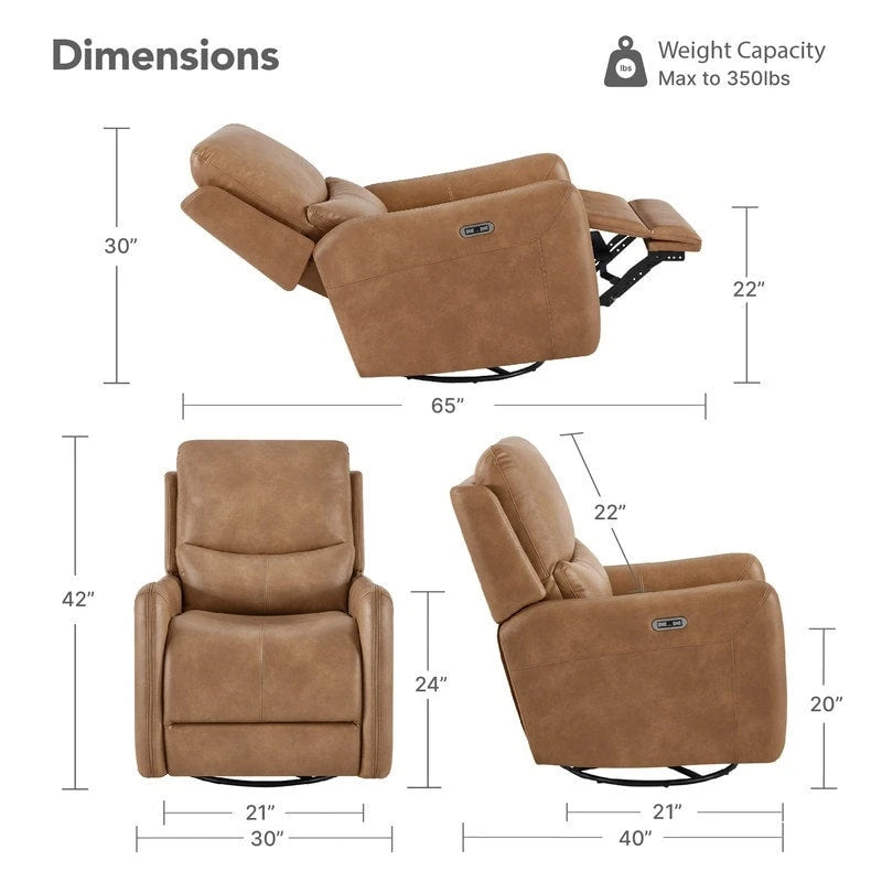 Power Swivel Glider Recliner with Lumbar Pillow, USB Charging, Faux Leather
