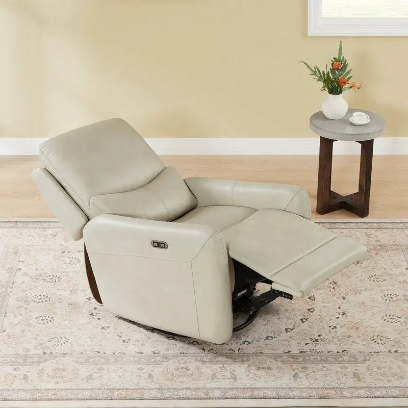 Power Swivel Glider Recliner with Lumbar Pillow, USB Charging, Faux Leather