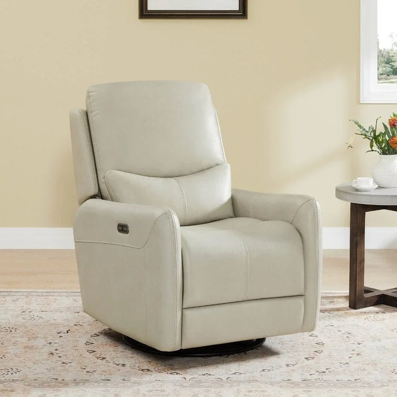Power Swivel Glider Recliner with Lumbar Pillow, USB Charging, Faux Leather