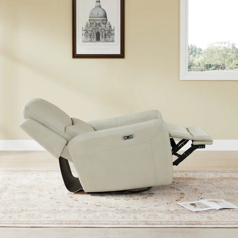 Power Swivel Glider Recliner with Lumbar Pillow, USB Charging, Faux Leather