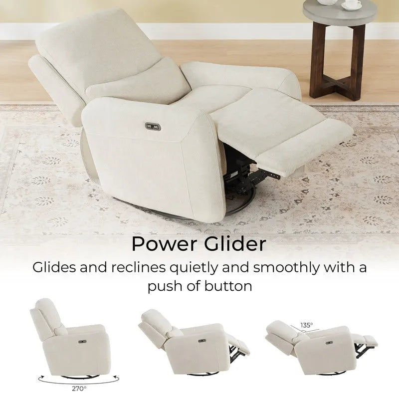Power Swivel Glider Recliner with Lumbar Pillow, USB Charging, Faux Leather