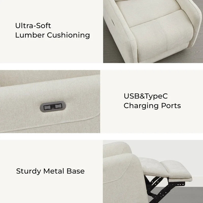 Power Swivel Glider Recliner with Lumbar Pillow, USB Charging, Faux Leather