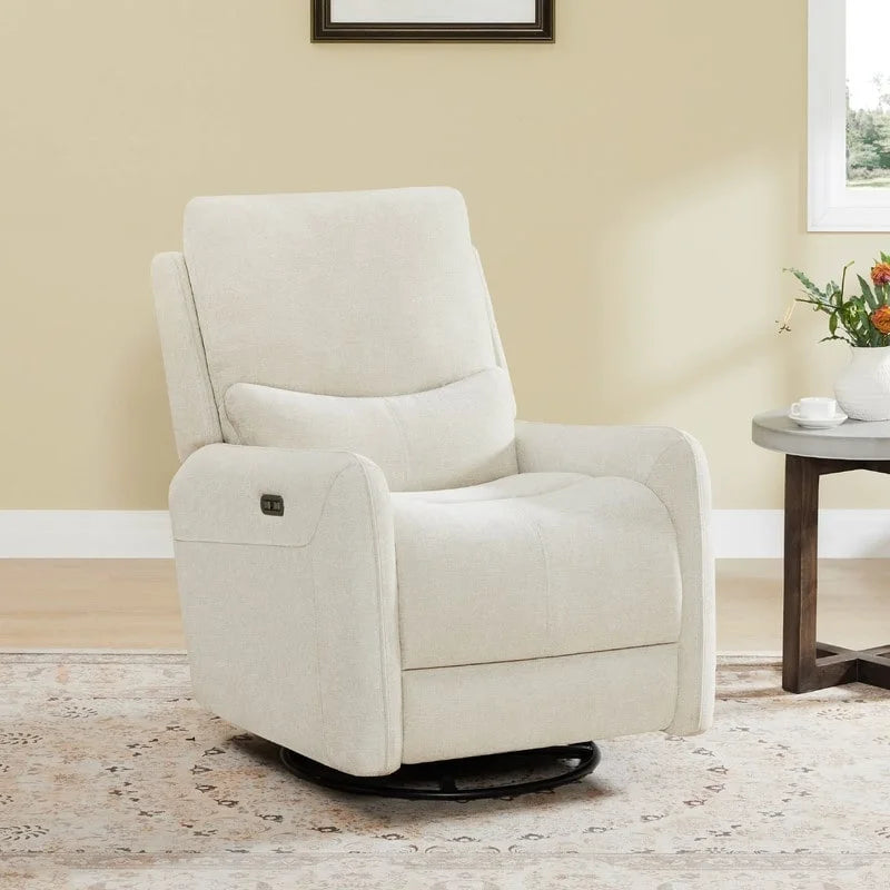 Power Swivel Glider Recliner with Lumbar Pillow, USB Charging, Faux Leather
