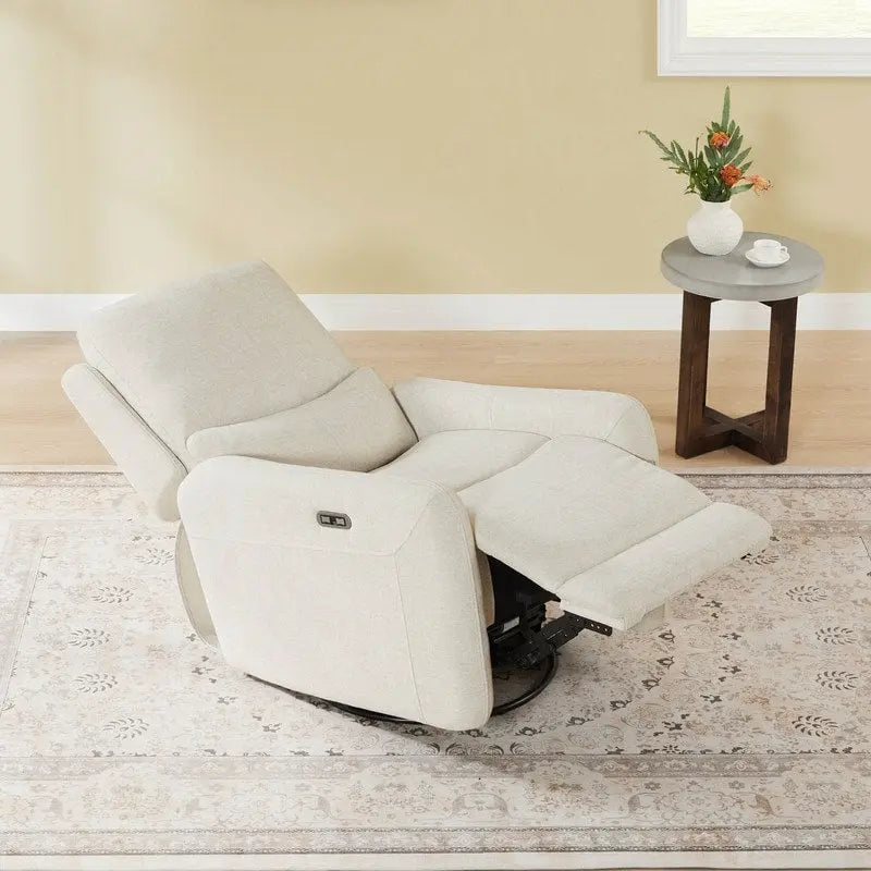 Power Swivel Glider Recliner with Lumbar Pillow, USB Charging, Faux Leather