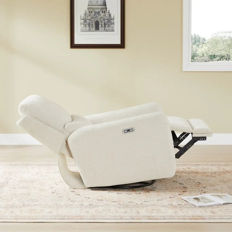 Power Swivel Glider Recliner with Lumbar Pillow, USB Charging, Faux Leather
