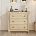 Beige Rattan 3-Drawer Dresser with Curved Legs and Natural Wood Finish