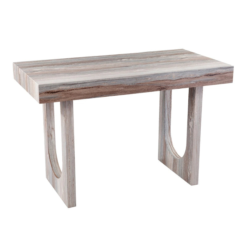 Contemporary Faux Marble Writing Desk with Geometric Cutout Legs, Brown