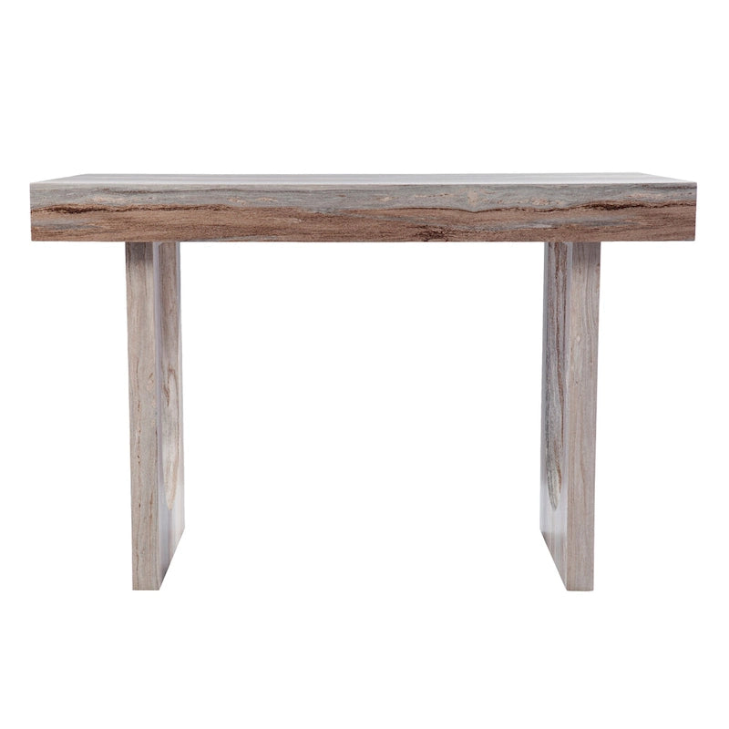 Contemporary Faux Marble Writing Desk with Geometric Cutout Legs, Brown