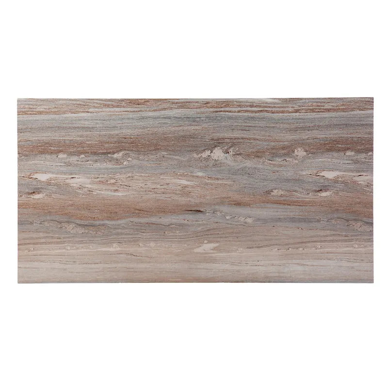 Contemporary Faux Marble Writing Desk with Geometric Cutout Legs, Brown