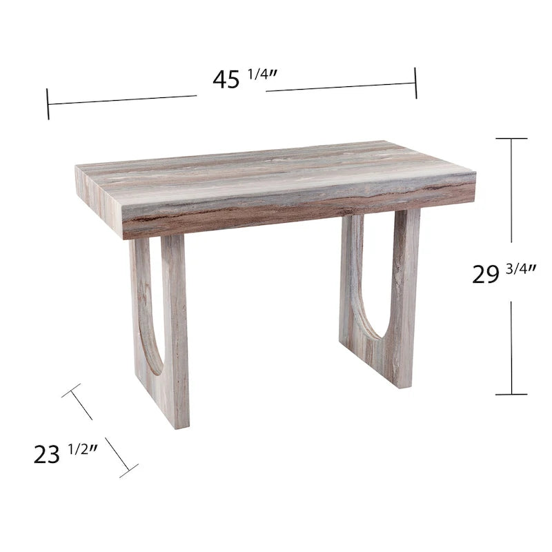Contemporary Faux Marble Writing Desk with Geometric Cutout Legs, Brown