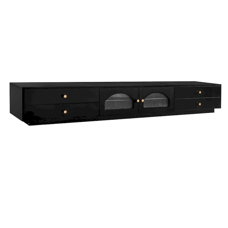 86-inch Luxurious TV Stand Media Console Fluted Glass Doors & Four Drawers - 15.70 x 86.60 x 12.80