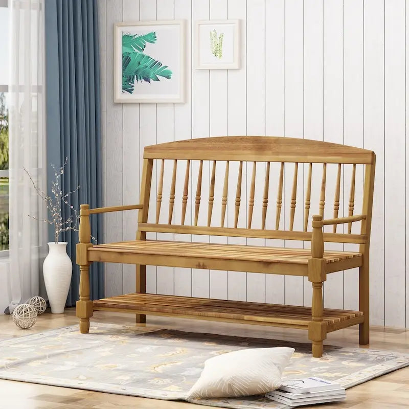 Lennon Acacia Wood Bench with Shelf by Christopher Knight Home