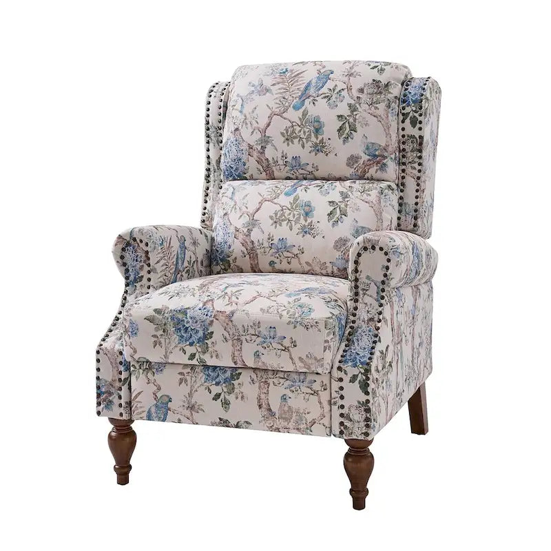 Classic Wingback Manual Recliner with Nailhead Trim Roll Arms Upholstered Fabric