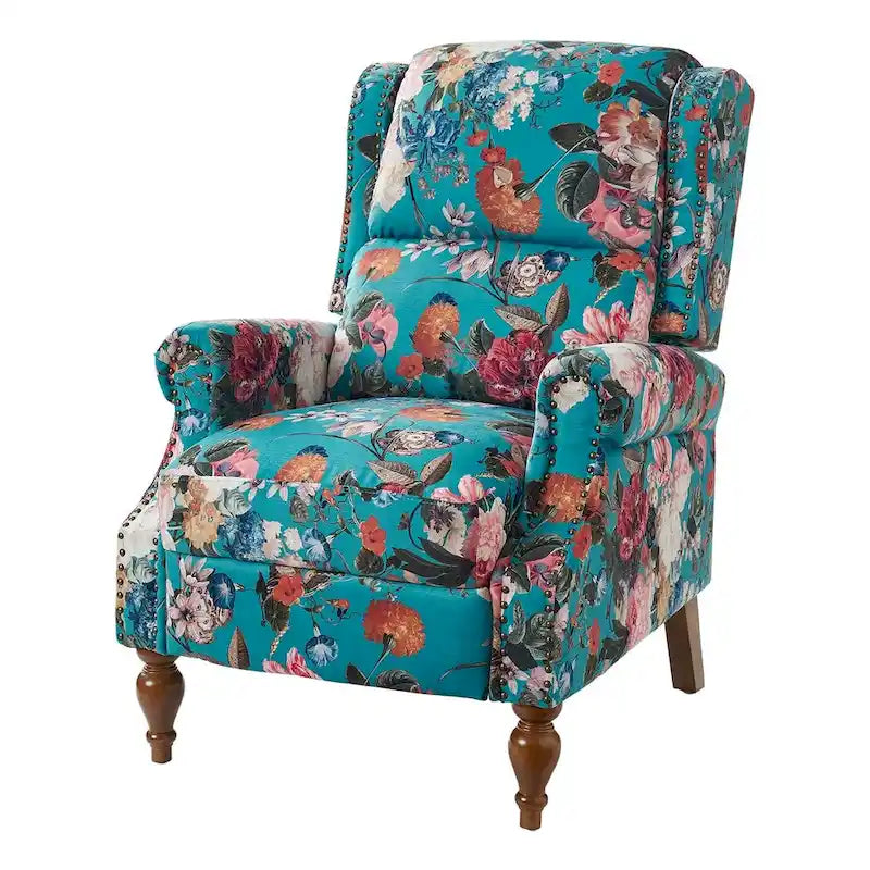 Classic Wingback Manual Recliner with Nailhead Trim Roll Arms Upholstered Fabric