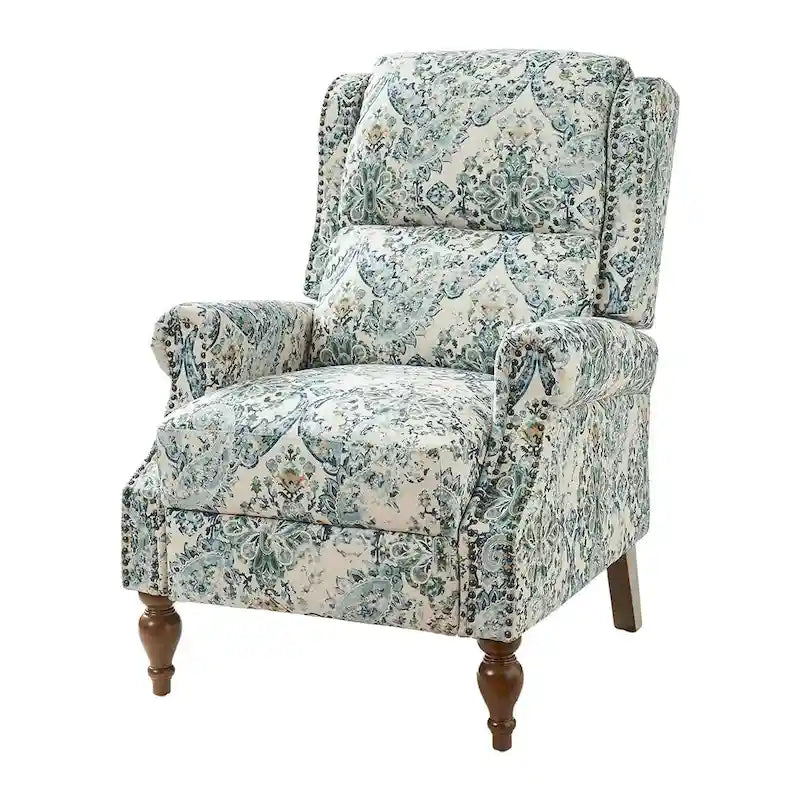 Classic Wingback Manual Recliner with Nailhead Trim Roll Arms Upholstered Fabric