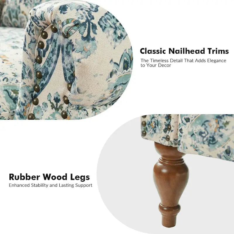 Classic Wingback Manual Recliner with Nailhead Trim Roll Arms Upholstered Fabric