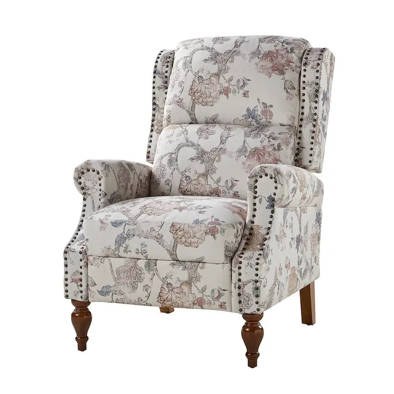 Classic Wingback Manual Recliner with Nailhead Trim Roll Arms Upholstered Fabric