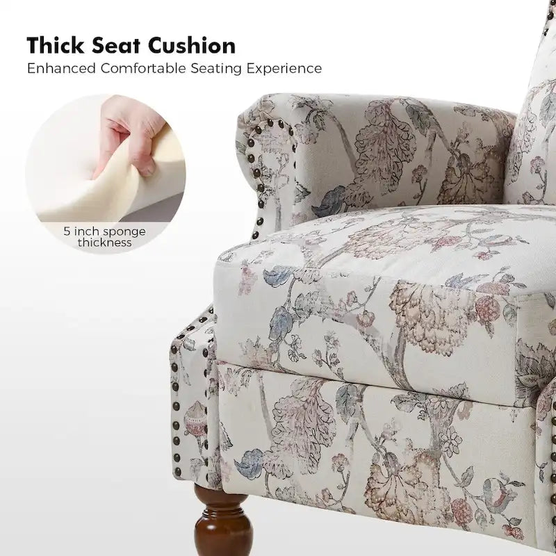 Classic Wingback Manual Recliner with Nailhead Trim Roll Arms Upholstered Fabric