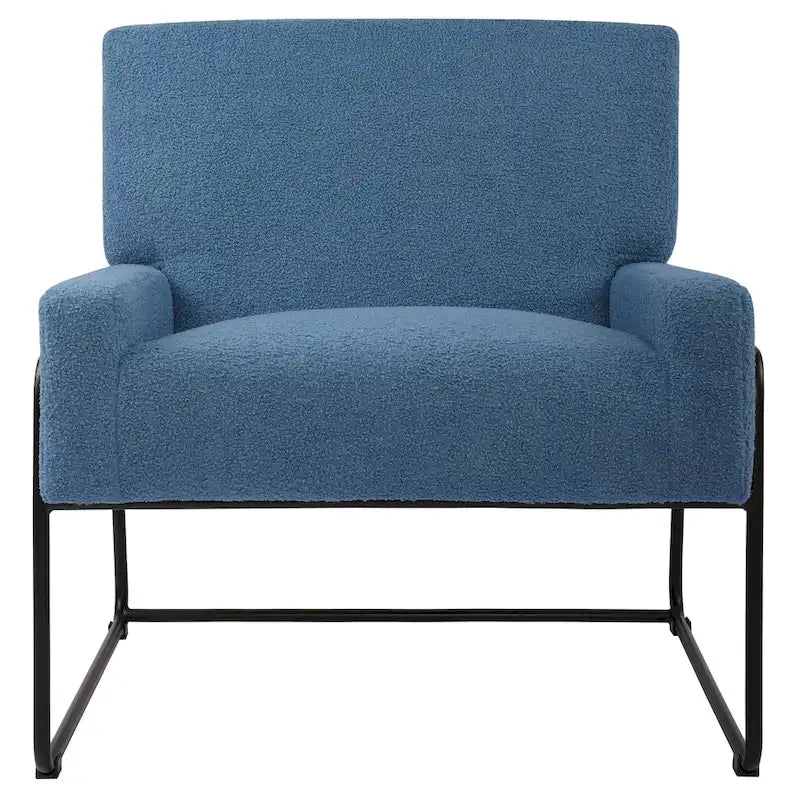 Boucle Fabric Accent Chair Lamb Wool Armchair with Metal Frame