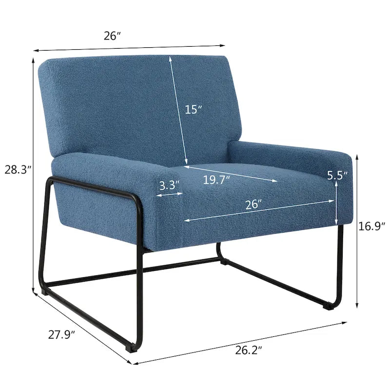 Boucle Fabric Accent Chair Lamb Wool Armchair with Metal Frame