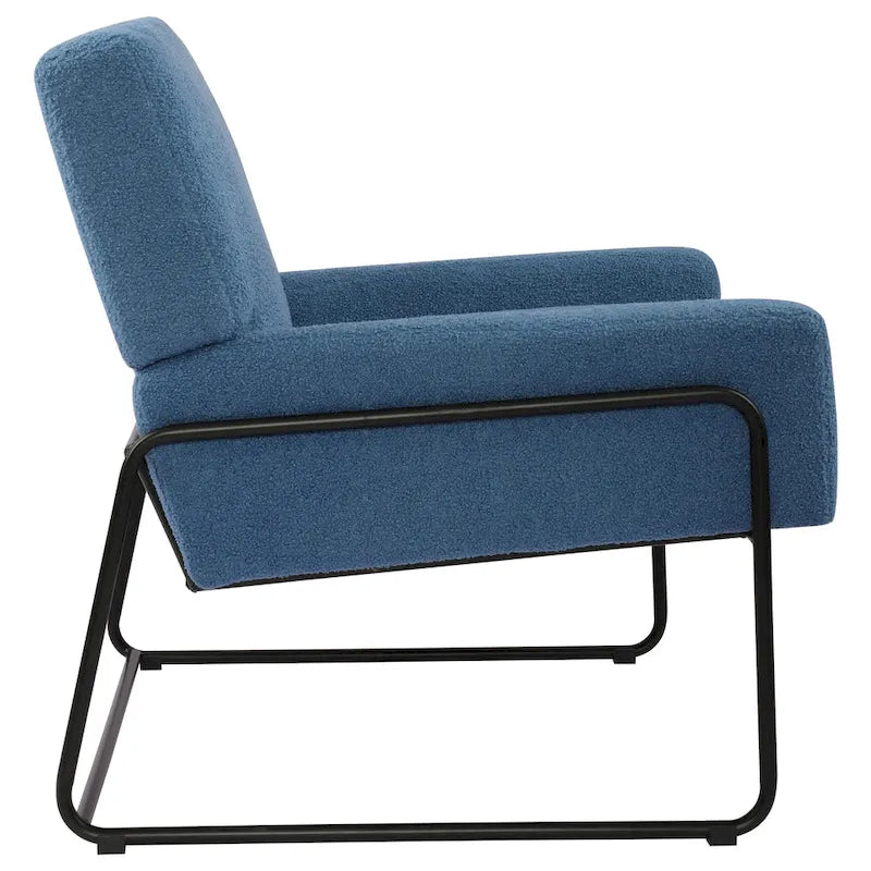 Boucle Fabric Accent Chair Lamb Wool Armchair with Metal Frame