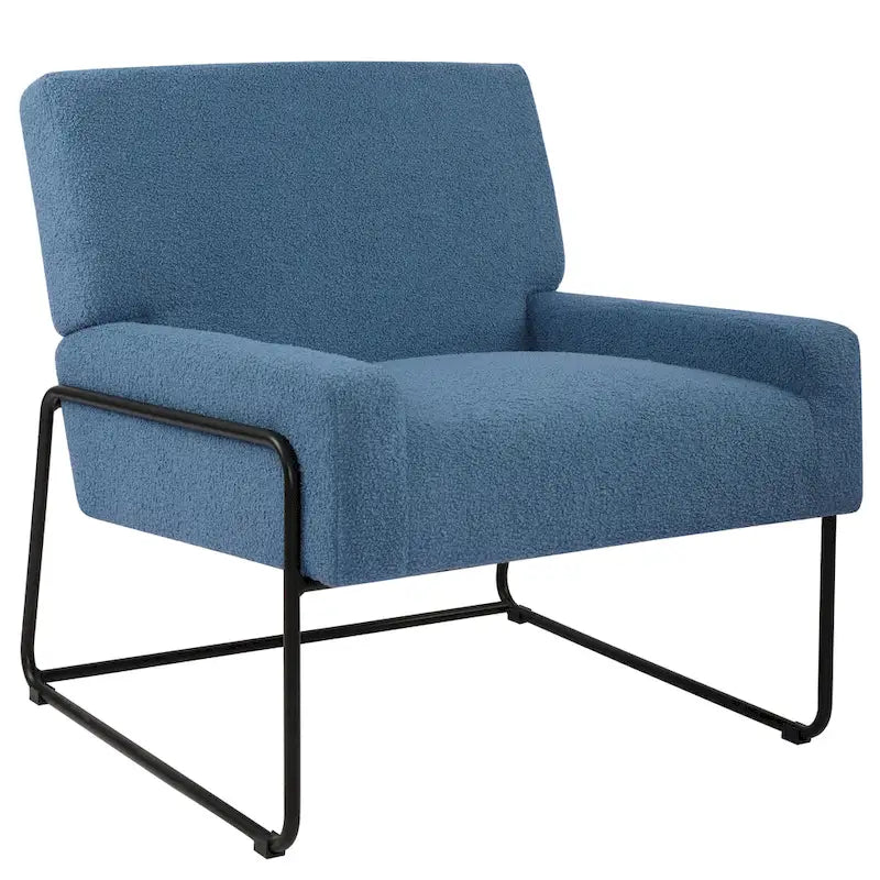 Boucle Fabric Accent Chair Lamb Wool Armchair with Metal Frame