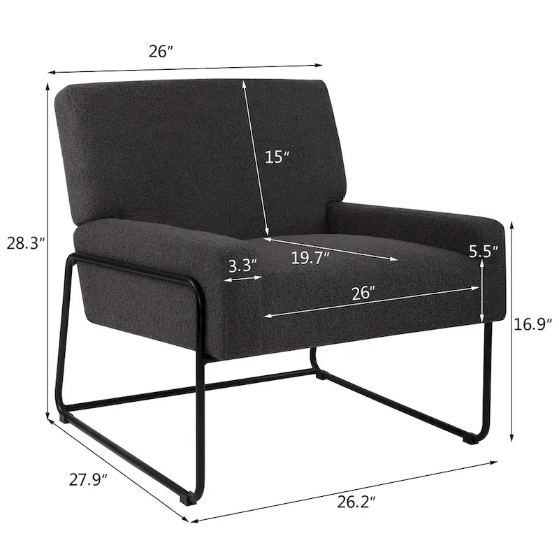 Boucle Fabric Accent Chair Lamb Wool Armchair with Metal Frame