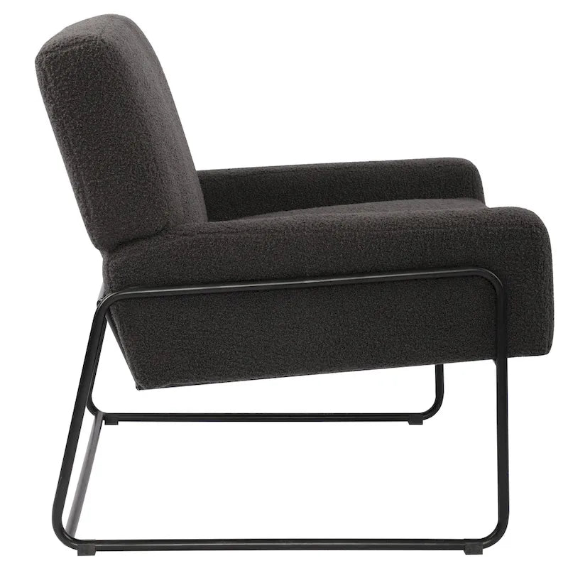 Boucle Fabric Accent Chair Lamb Wool Armchair with Metal Frame