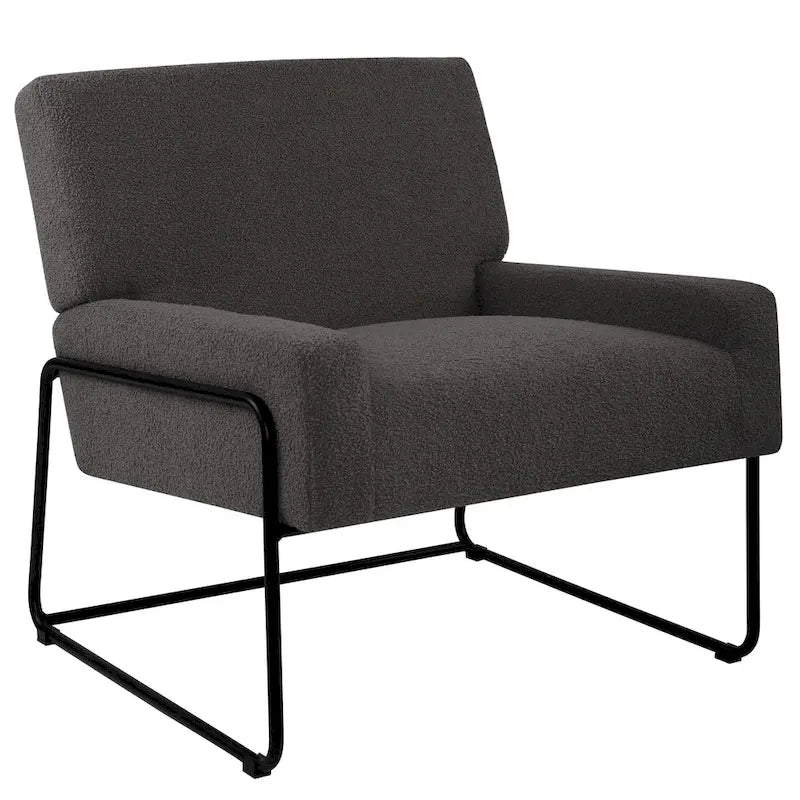 Boucle Fabric Accent Chair Lamb Wool Armchair with Metal Frame