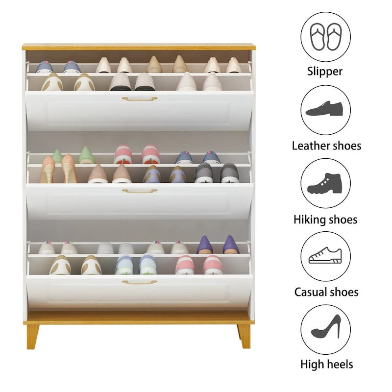 White 3-Drawer Flip Door Shoe Storage Cabinet Organizer Rack