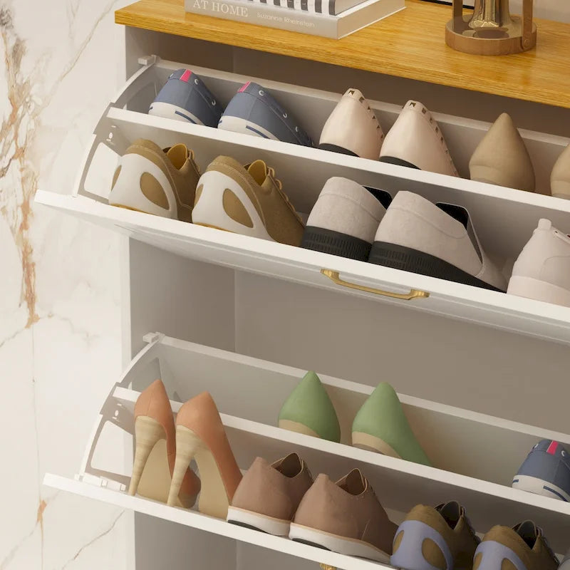 White 3-Drawer Flip Door Shoe Storage Cabinet Organizer Rack