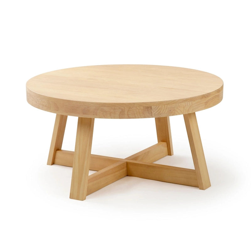 Round Solid Pine Wood Coffee Table Wirebrush Farmhouse Living Room