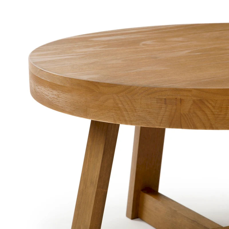 Round Solid Pine Wood Coffee Table Wirebrush Farmhouse Living Room