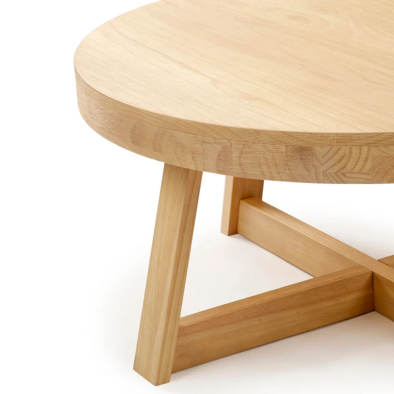 Round Solid Pine Wood Coffee Table Wirebrush Farmhouse Living Room