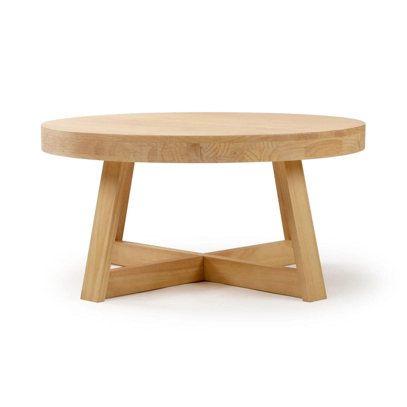 Round Solid Pine Wood Coffee Table Wirebrush Farmhouse Living Room
