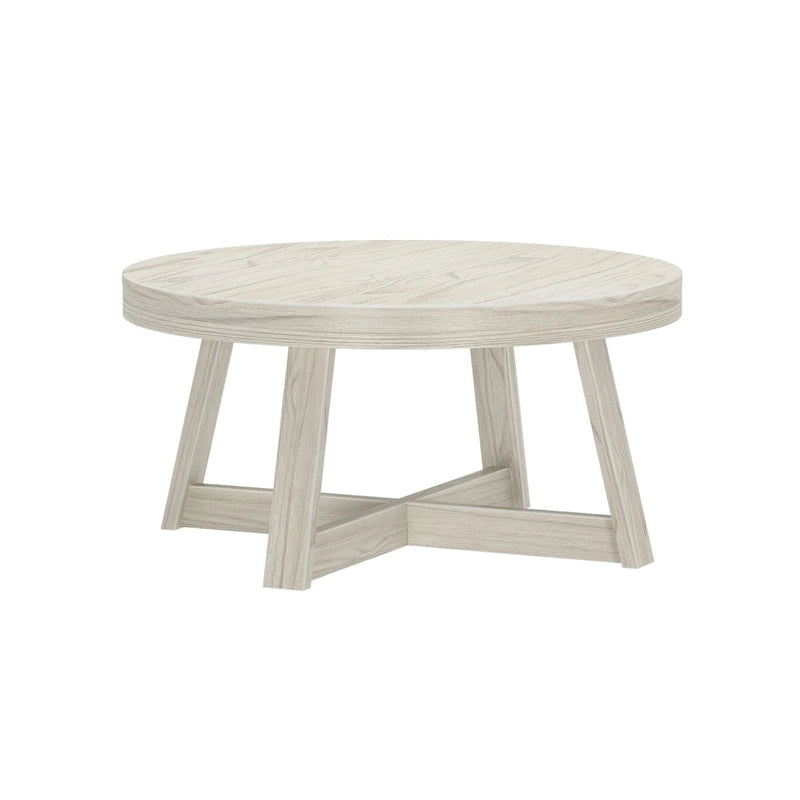Round Solid Pine Wood Coffee Table Wirebrush Farmhouse Living Room
