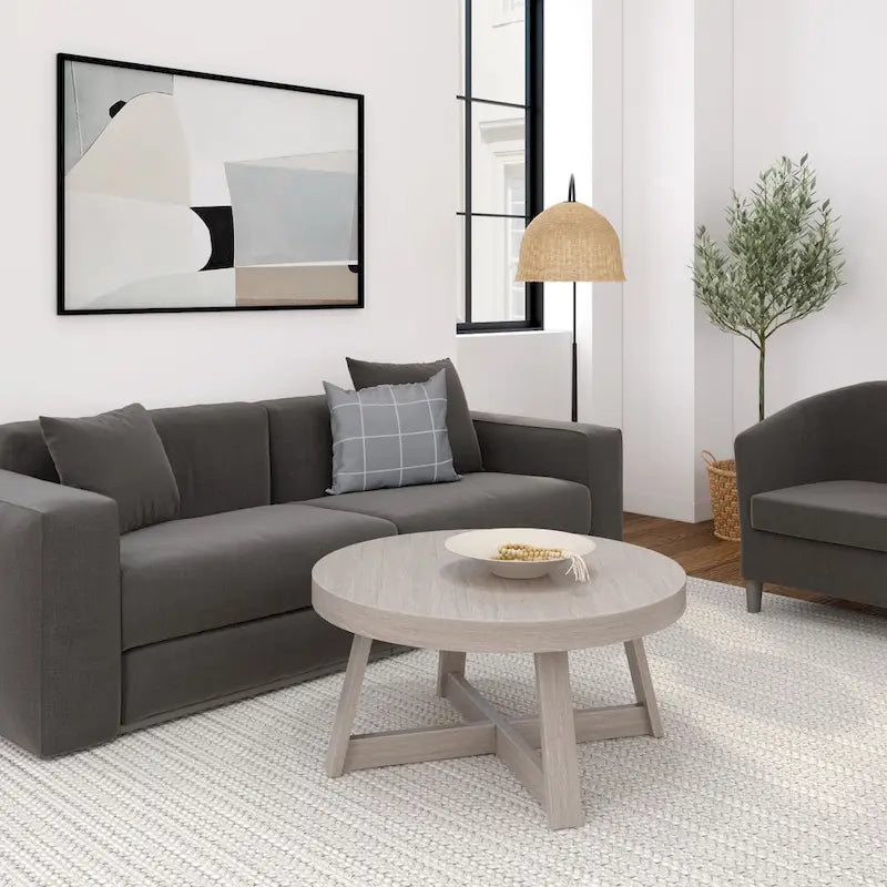 Round Solid Pine Wood Coffee Table Wirebrush Farmhouse Living Room