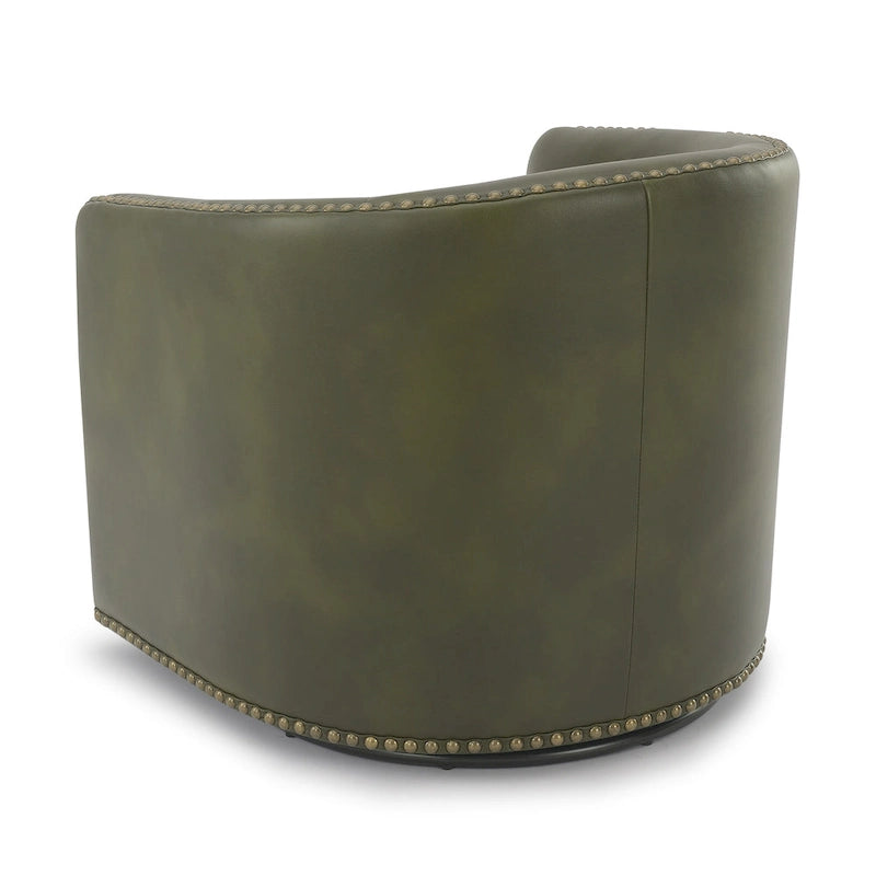 Faux Leather Swivel Barrel Accent Chair with Nailhead Trim