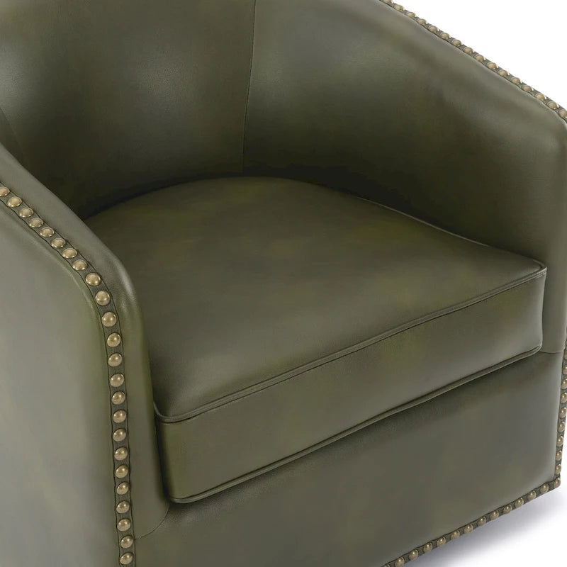 Faux Leather Swivel Barrel Accent Chair with Nailhead Trim