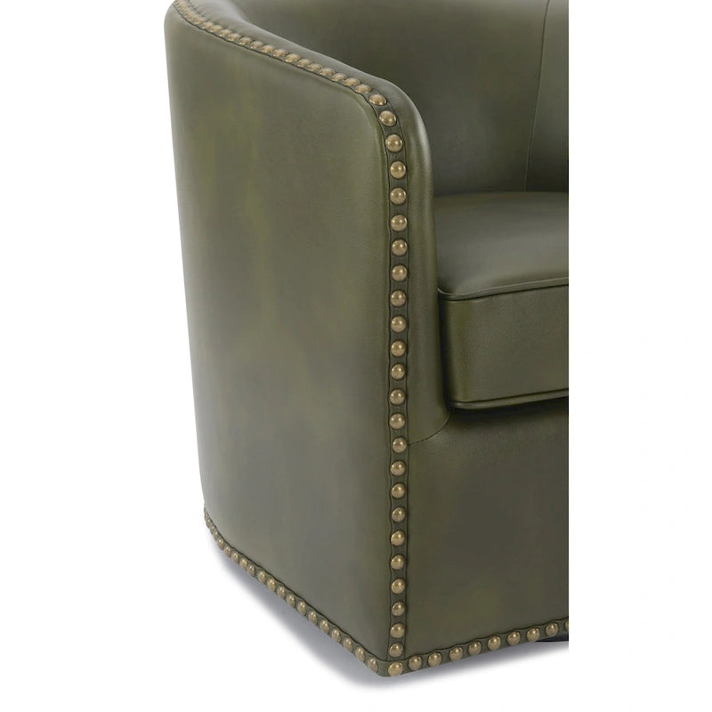 Faux Leather Swivel Barrel Accent Chair with Nailhead Trim