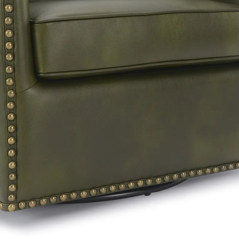 Faux Leather Swivel Barrel Accent Chair with Nailhead Trim